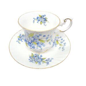 Queens China Tea Cup Saucer Blue Flowers. Rosina China Co.